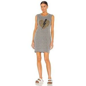 Chaser Gray Leopard Heart Graphic Sleeveless Tank Shirt Dress Woman’s Size M